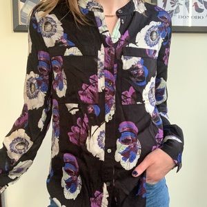 J. Crew midnight silk floral button up